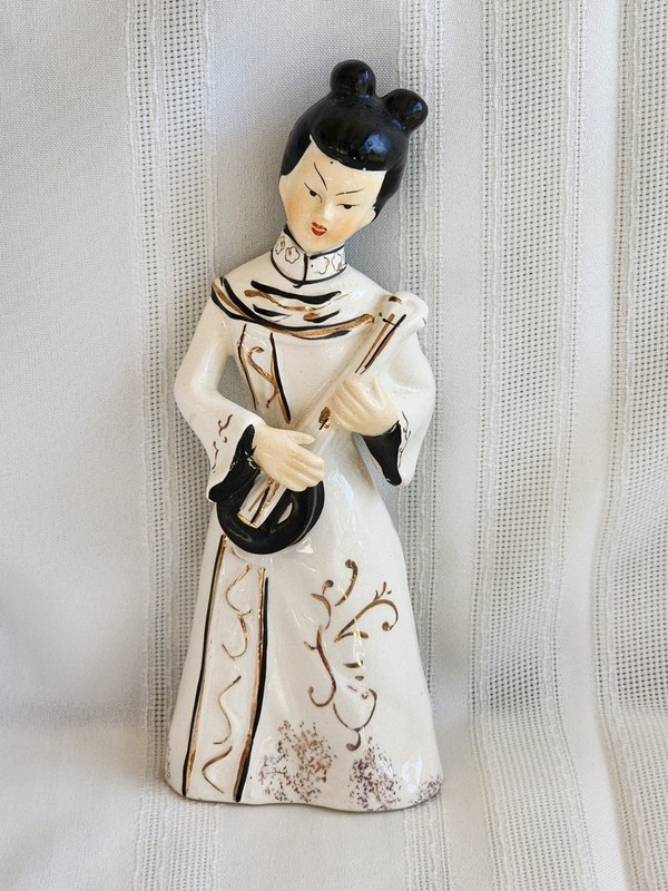 765.   1950’s Asian Ceramic Woman with Mandolin, 8.5”
