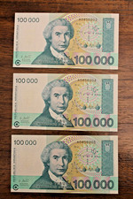Lot x 3 - 1993 Croatia 100000 Dinara Consecutive Sequential Banknote UNC #2