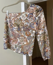 Shein Top Autumn Gold Paisley Floral One Shoulder Gypsy Bohemian Women's Small