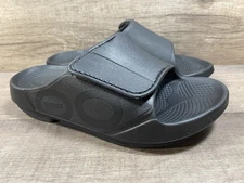 Oofos Ooahh Sport Flex Black Adjustable Strap Slide Sandals Womens Size 8