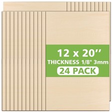 24PCS Basswood Sheets 12 x 20 x 1/8" Plywood Sheets, 3mm Basswood for Laser C...