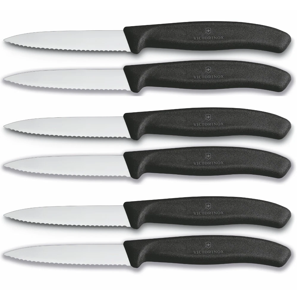 Victorinox Paring Knife Set of 6 | Serrated Edge Pointed Tip | Black 6.7633
Opens in a new window or