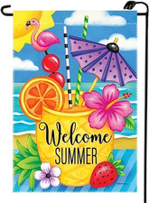 Welcome Summer Garden Flag 12X18 Double Sided, Small Burlap Drink Beach Garden F