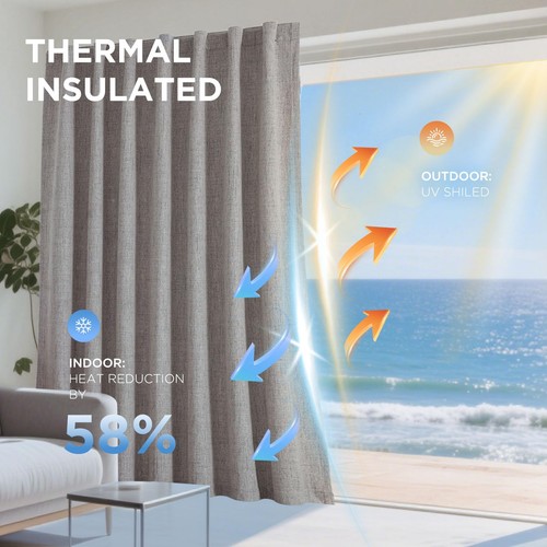 Blackout Curtains for Bedroom - Natural Linen Curtains 52 X 84 inch, Thermal ... - Picture 4 of 9
