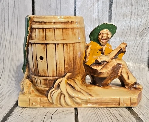 McCoy Calypso Line Bananas, Dog, Man, Barrel Planter, 1950's