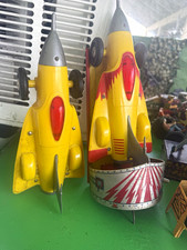 Marx Vintage 1950 Tin Litho Rocket Ships Lot of 2 Yellow/Red Space Toys