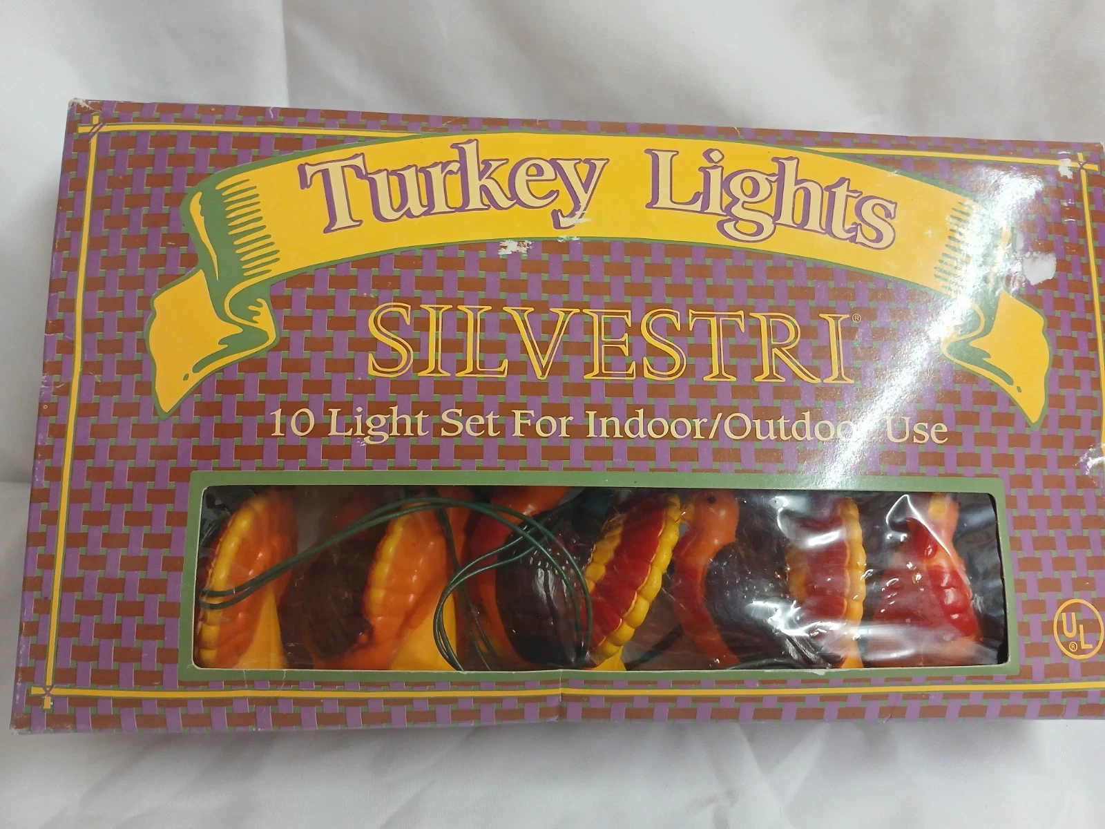 Vintage Silvestri Blow Mold Thanksgiving Turkey Lights 10 Light Set Fall Harvest