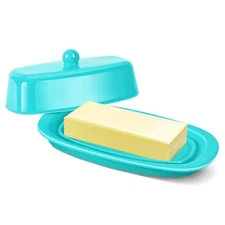 Ceramic Blue Butter Dish and Lid Cover - Butter Storage and Preservation 7in