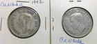 1942 and 1952 Canada 50 cent coins 80 % silver King  George VI