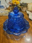 VTG Mosser Grapes Cobalt Blue Depression Glass Covered Dome Lid Butter Dish