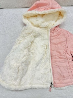 Me Jane Mini Pink White Fleece lined TWO SIDES Coat 3T years Excellent Condition