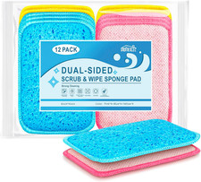 12 Pack Scrub Wipe Cloths, Dual-Sided Sponges for Kitchen, All-Purpose Cloth F