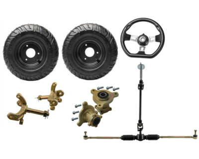 2pc 13x5.00-6 Tire Wheel + Go kart Front Steering Wheel Tie Rod Rack Shaft kit
