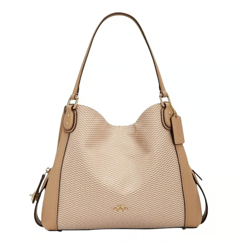 Coach Edie Turnlock Beige Woven Triple Compartment Shoulder Bag | eBay