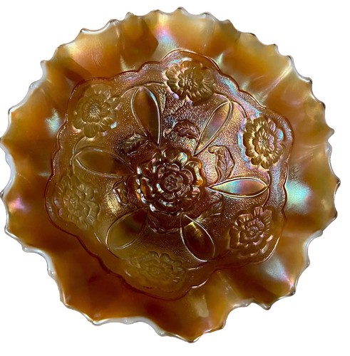 Antique Captive Rose Peach Opalescent 9” Carnival Glass Bowl, C. 1915. - Picture 4 of 7