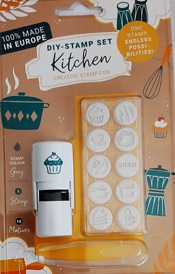 Stempel Set DIY Stamp Küche Kittchen 10 Motive Basteln Kochen Backen Einmachen