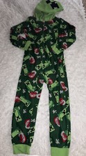 Minecraft Kids Sz. M Green Design Hooded Zip Up Pj. Soft, Comfortable