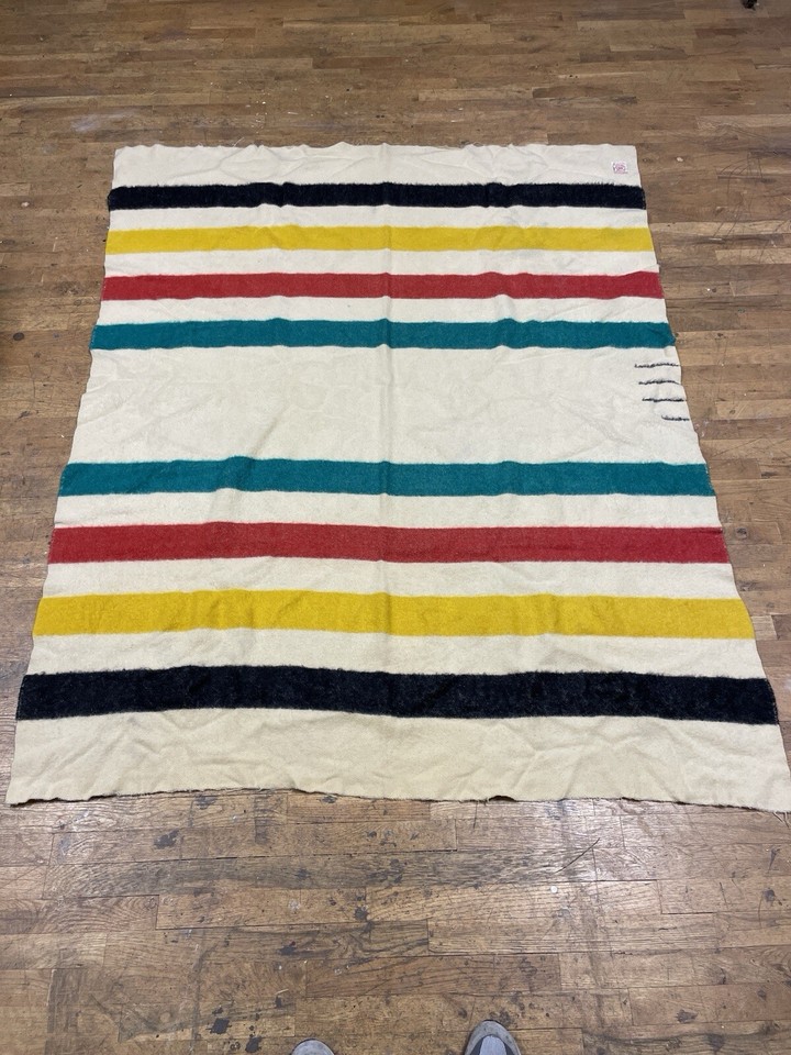 1930s Hudson Bay 3.5 Point Blanket Striped 100 Wool Made In England