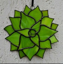Stained Glass Succulent Suncatcher for Window Hanging - Green Plant Wall Decor