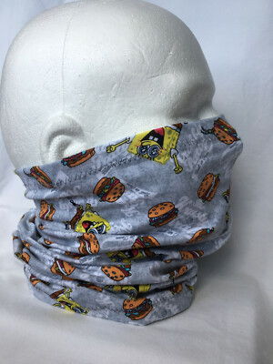 Kids Cotton Face shield Neck Gaiter Face Mask Buff covering Sponge Bob Gray