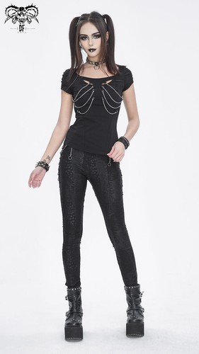 DEVIL FASHION Mujer Punk Rock Gótico Steampunk Negro Manga Corta Camiseta Top - Imagen 10 de 21