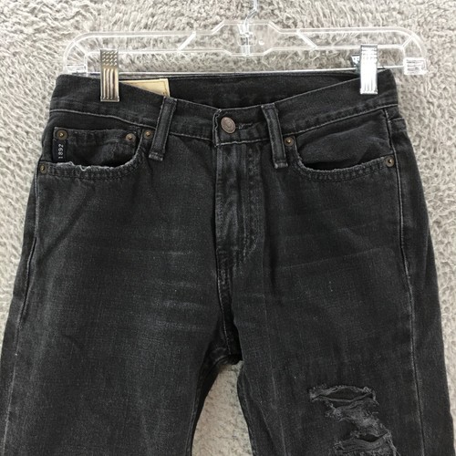 Abercrombie Straight Leg Jeans Youth 12 Black Denim Distressed Mid Rise Zip Fly - Picture 2 of 16