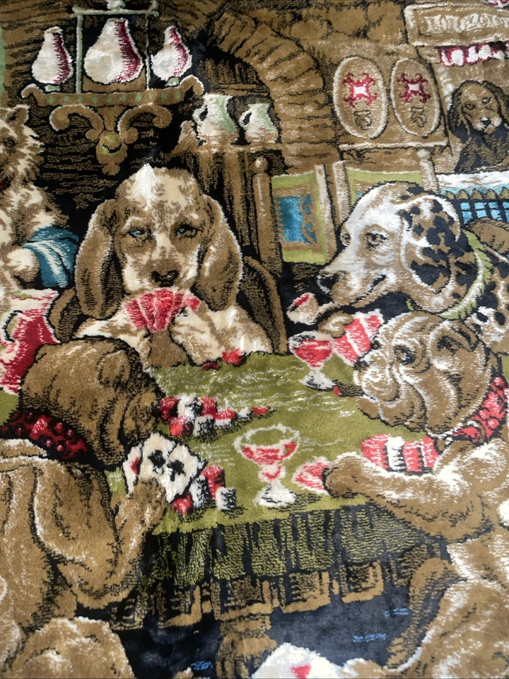 VINTAGE Tapestry of Dogs Playing Poker/Cards - Game Room Decor  72”x 48" - Image 3 of 4