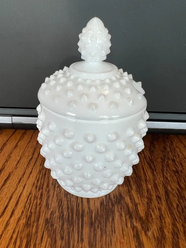 Vintage White Milk Glass 5" Hobnail Sugar Bowl Serving Dish With Lid **CHIP**
