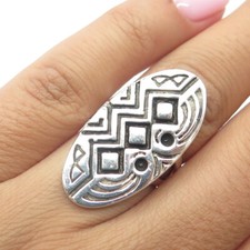 925 Sterling Silver Vintage Southwestern Native Symbols Tribal Ring Size 5.75