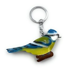 Handmade Holz Schlüsselanhänger Vogel Papagei Wellensittich blau grün Zuchtvogel