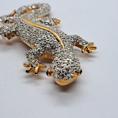 4'' rhinestone lizard green eyes gold tone READ DESCRIPTION