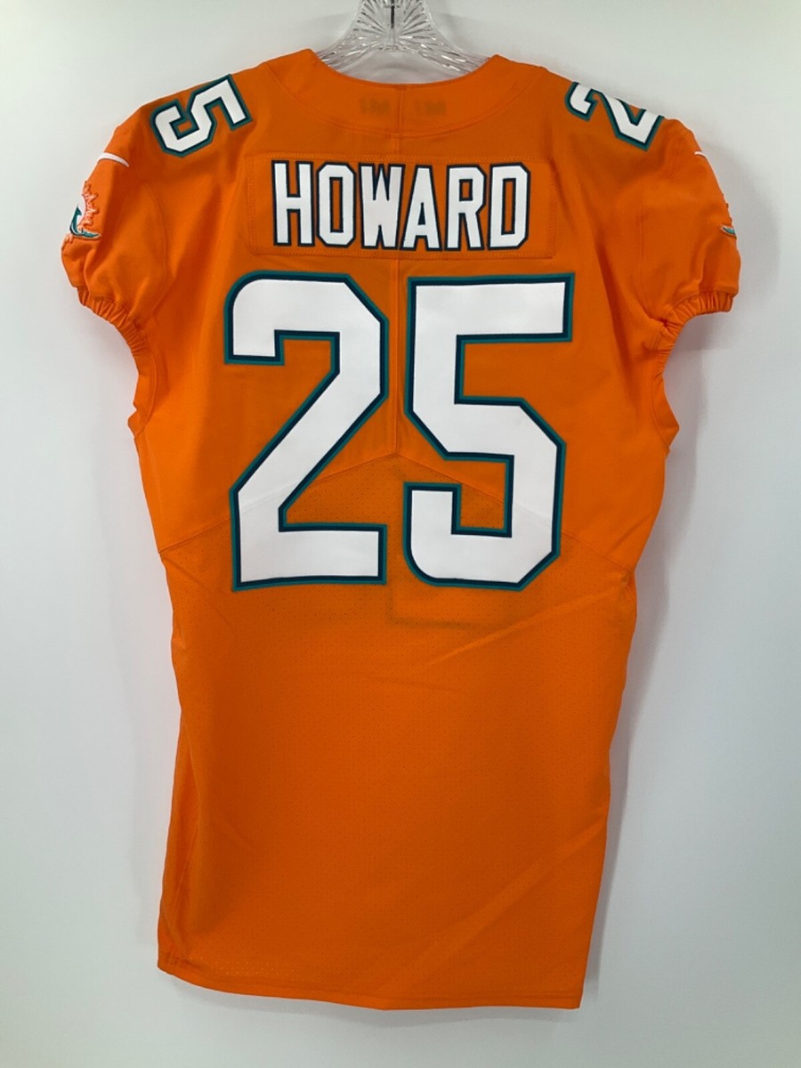 25 XAVIEN HOWARD MIAMI DOLPHINS NIKE GAME USED ORANGE JERSEY SZ-44