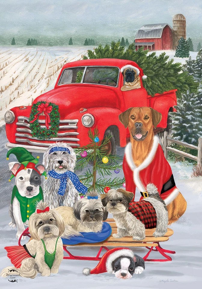 Casa de Navidad para perros de vacaciones bandera camioneta humor 28" x 40" Briarwood Lane Foto 2 de 4