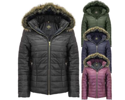 Neu Damen Frauen glänzend Wetlook gesteppt Puffer Fell Kapuze Luftpolster Jacke Mantel Top