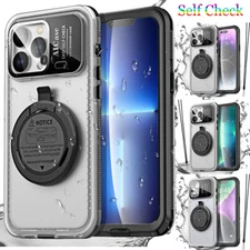 For iPhone 12 Pro Max 13 14 Pro Plus Waterproof Case Self Check Shockproof Cover