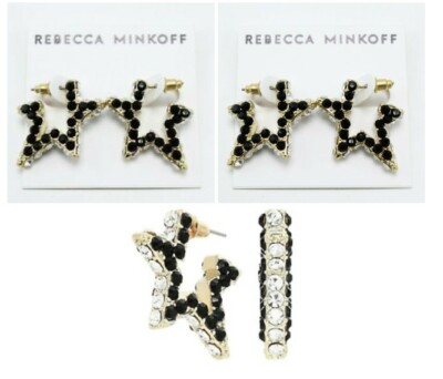 Rebecca Minkoff Super Nova Stone Hoops Earrings (Black) Earring retail $58