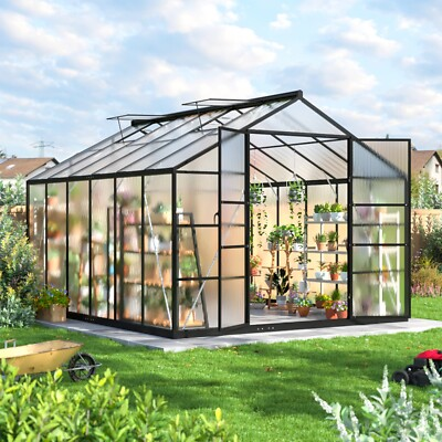 #ad 10x12FT Polycarbonate Greenhouse Quick Setup Roof Vent Walk in Aluminum Frame $849.99