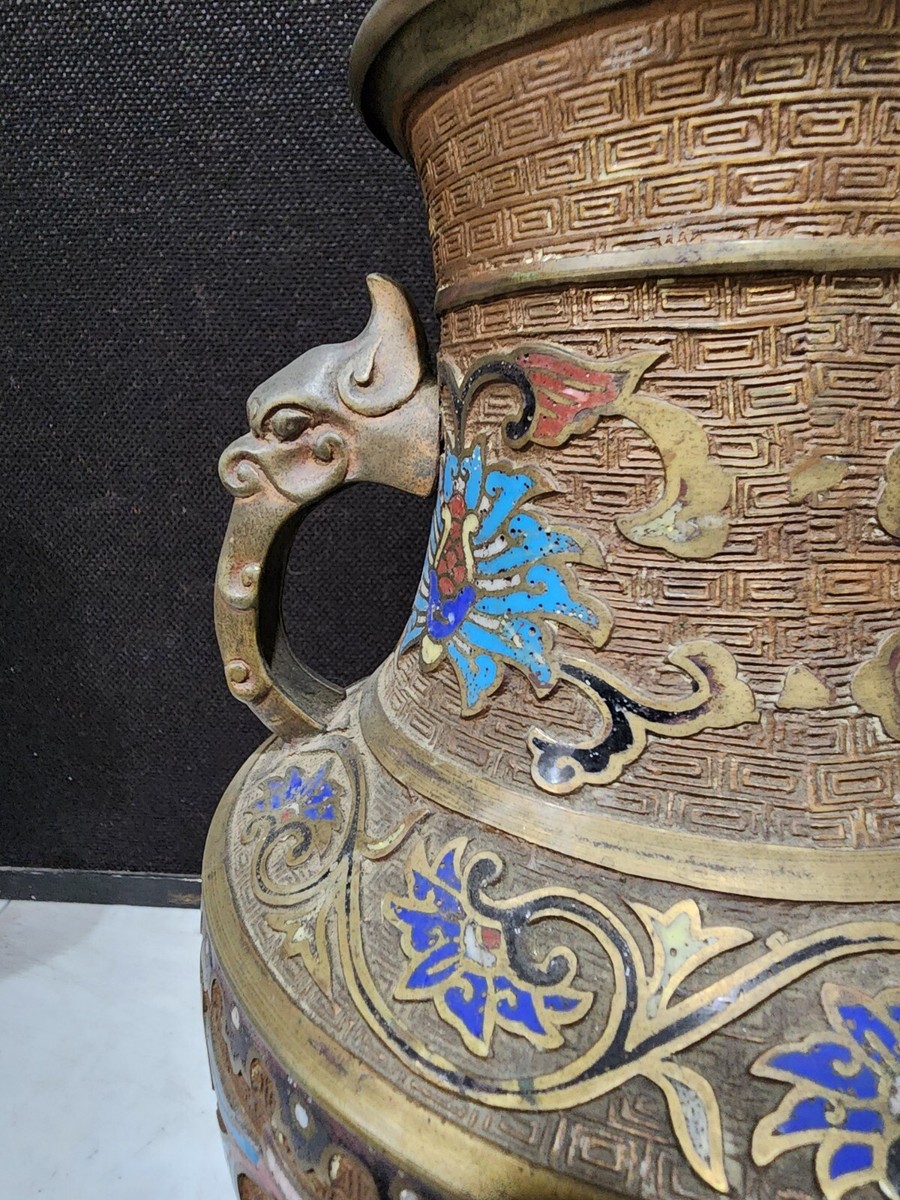 Antique Asian Champleve Enamel Table Lamp Bronze-Brass Enamel
