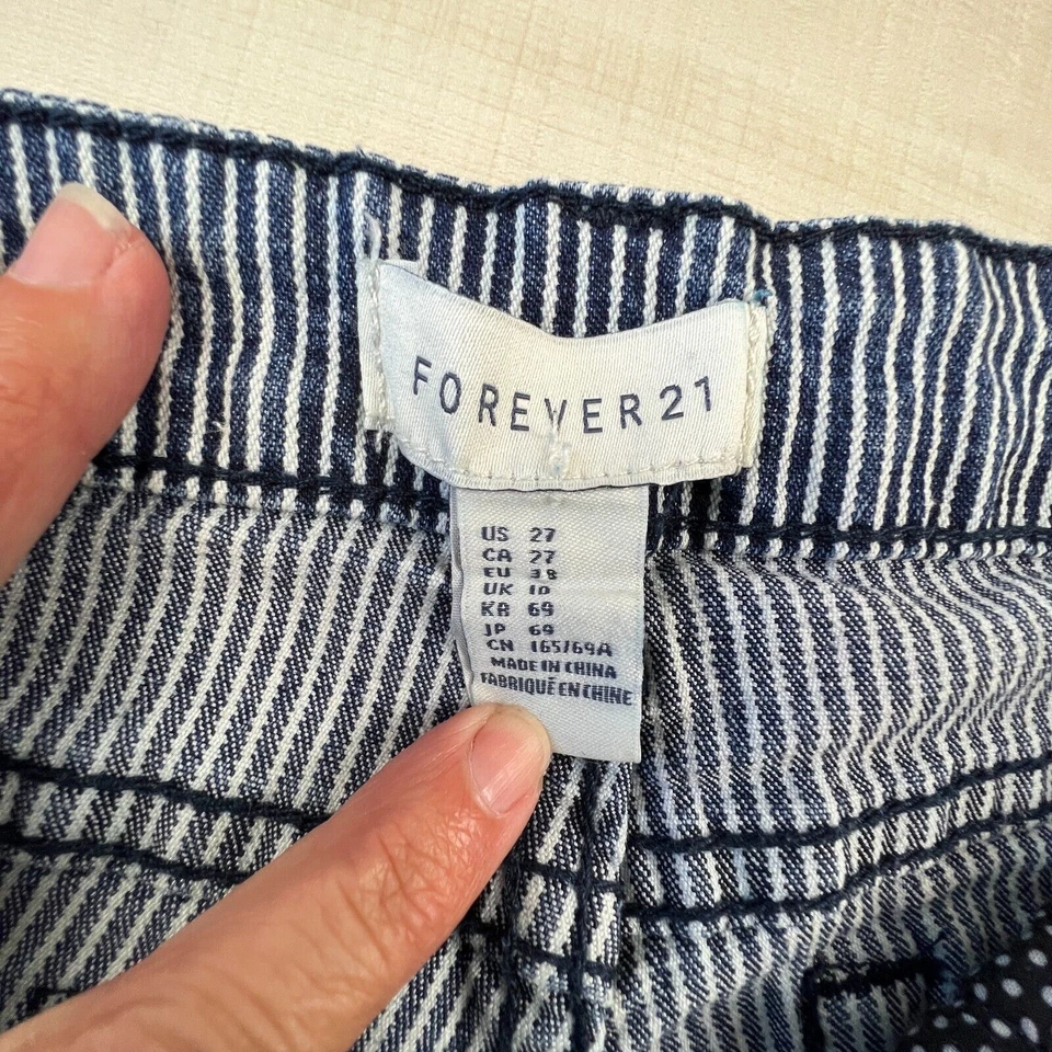 Pantalones Cortos Forever 21 Mujer 27 Azul Rayas Denim Corte Bajo Dobladillo Deshilachado Foto 4 de 4