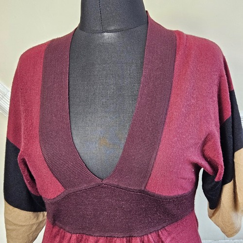 H&M Burgundy Mix Colour Block Lightweight Knit Midi Dress Size M - Picture 2 of 11