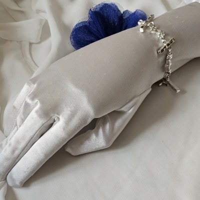 Bracelet Biche De Bère Années 80 - Étain Argenté Martelé, Style Moderniste, Longueur 19,5 Cm