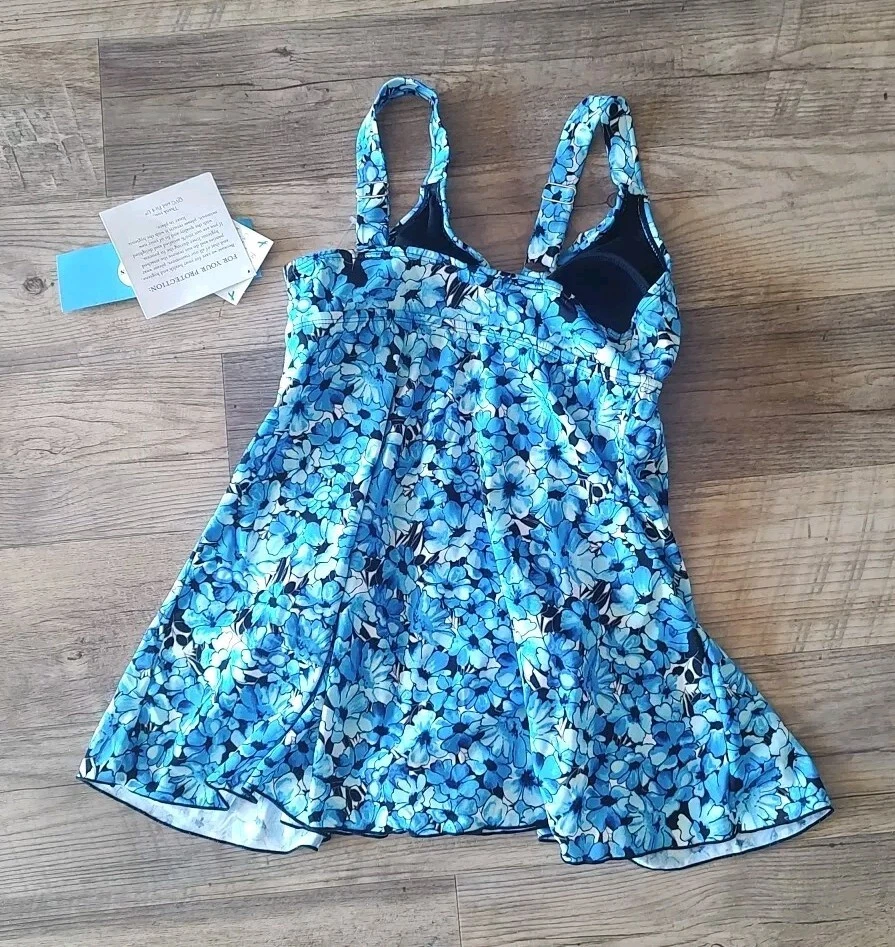 Traje de baño para mujer Fit for You Fit 4 U 8 azul multi floral nuevo con etiquetas Foto 2 de 4