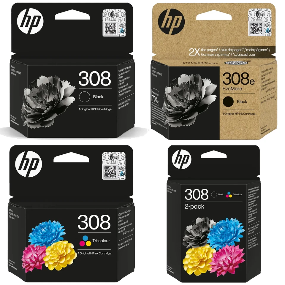 original HP 308 Envy 6100 6110 6120 6122 6130 6132 6500 6520 6530 6532 Patronen - Bild 1 von 1