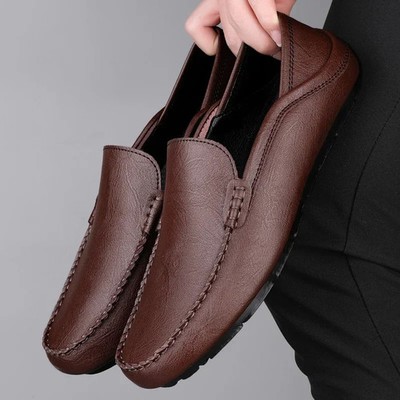 Men's Genuine Leather Casual Shoes Lightweight Breathable Formal Walking Shoes 