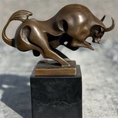 Bronze Sculpture BULL Statue Art Figure Animal Decor Home Gift Modern Wildlife