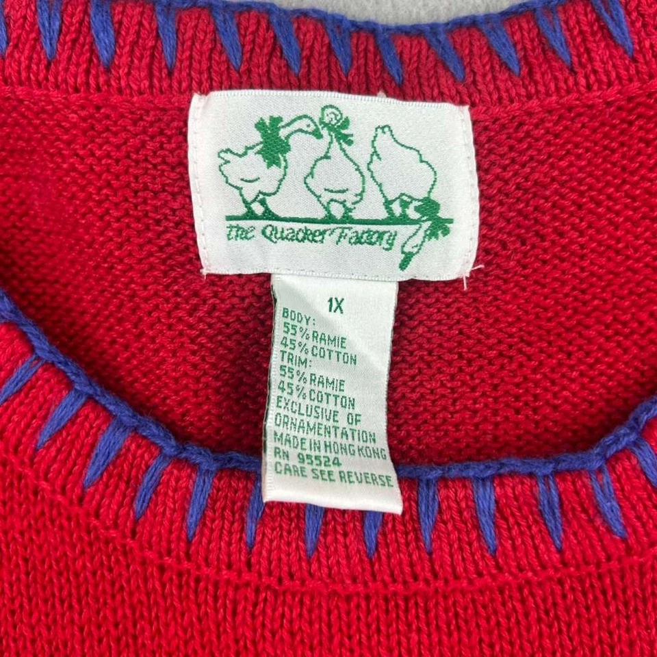 Quacker Factory Sweater Womens 1X Red Lighthouse Scene Short Sleeves Pullover - Image 2 of 4
