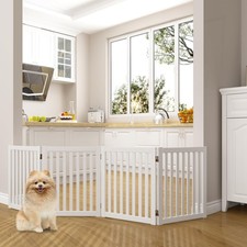 WELLAND Wooden Freestanding Pet Gate, 4 Panel 24 Inch Step Over Fence, Expand...