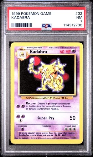 1999 POKEMON BASE SET UNLIMITED #32 KADABRA PSA 7