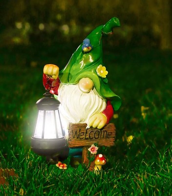 Solarzwerg Dekoration - handbemalter Gartenzwerg Solar mit tollen Details - F