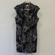 Calvin Klein Floral Lace Knit Sheath Dress Size 14 Side Buckle Jacquard Black